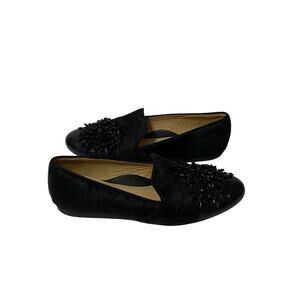 NUTURE Womens Reikel Black Leather Smoking Slip On Shoes Sz 6 Embellished Flats